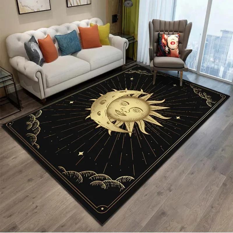 Disney Celestial Black Moon Star Sun Rugs for Living Room Witch Gothic Astrology Zodiac Carpet Floor Mat Rug for Bedr