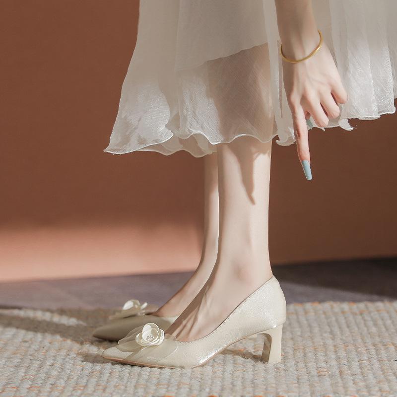 Свадебные туфли Камелия женские толстые каблуки не устают, неглубокий рот заостренный носок элегантные помолвочные высокие каблуки можно носить каждый день осенью