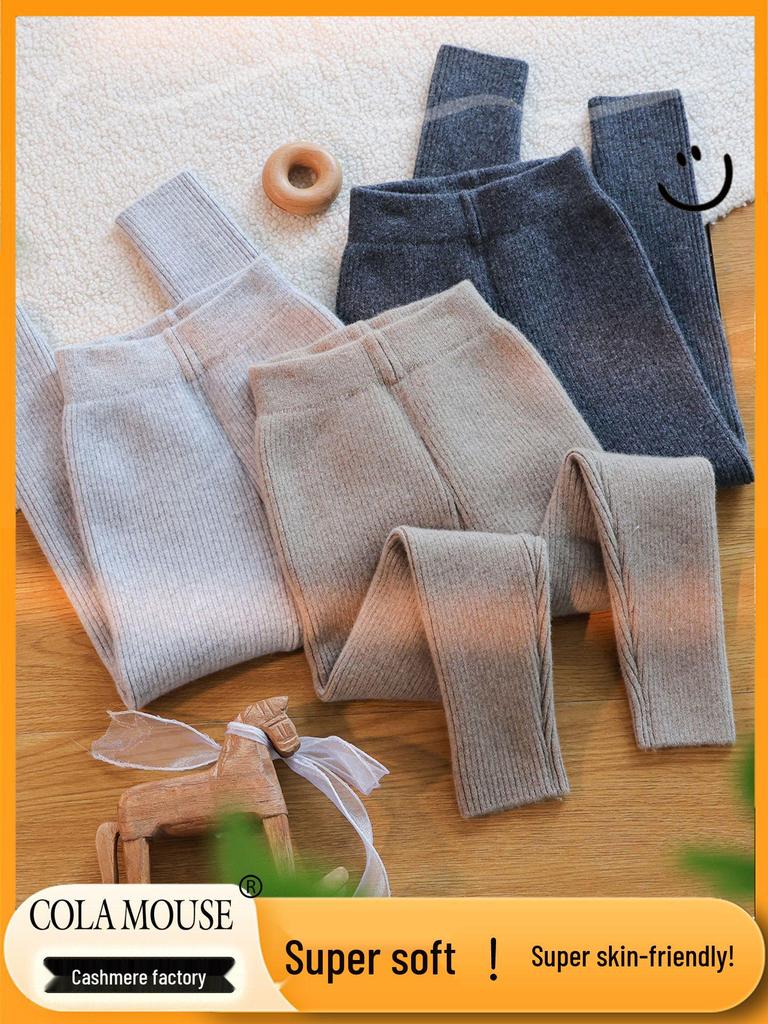 100% Pure Wool Girls' Leggings - Warm Autumn/Winter Pants, Solid Color Korean Style