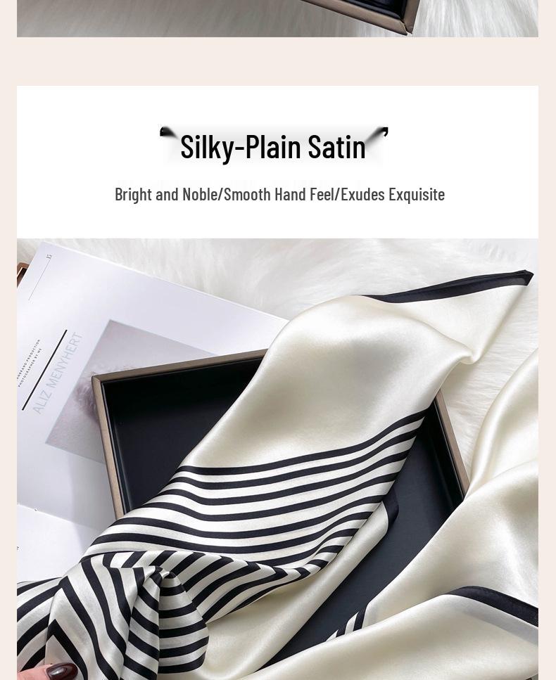 Elegant Striped Silk Scarf: Large Square for Women’s Spring & Autumn, Versatile Sunscreen, Mulberry Silk 90 Shawl