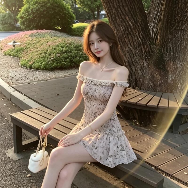 Elegant Floral One Shoulder Dress With Polyester Fabric For Summer Womens Casual Wear