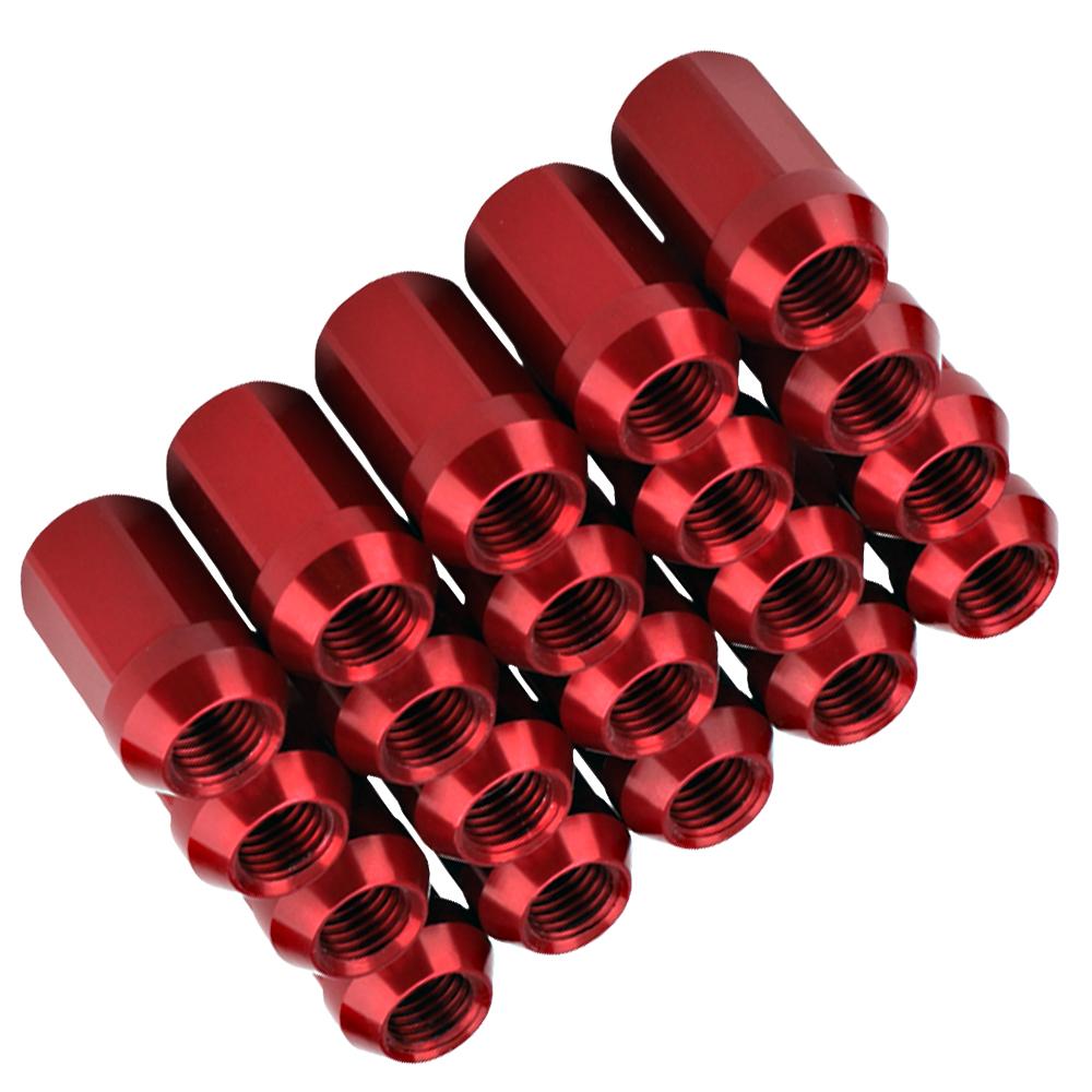 20pcs Lug Nuts M12X1.5 Aluminum Red Wheel Nuts Hex 19mm Closed End Cone Seat Car Accessories