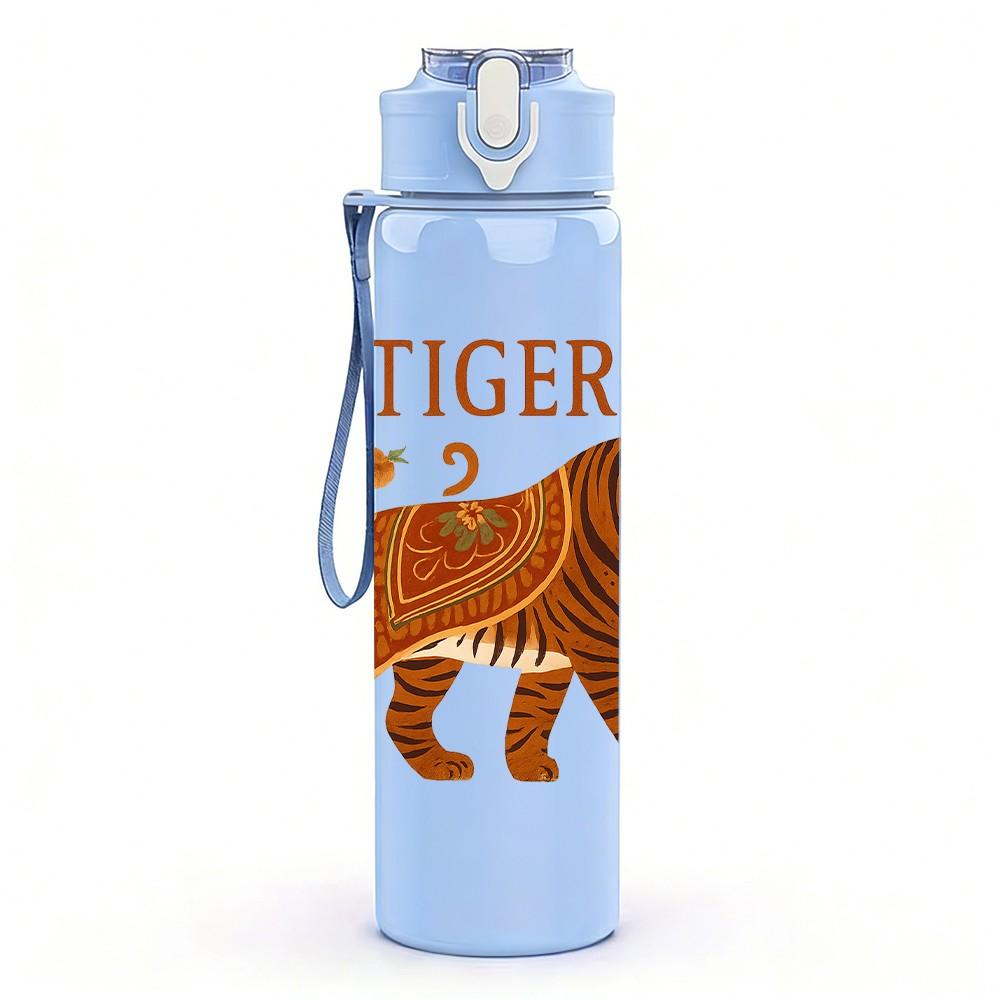 1PC Tiger Vintage Portrait Print 750ml Color Plastic Sports Water Bottle Leakproof Flip Straw Lid Suitable for Sports Office Home Use