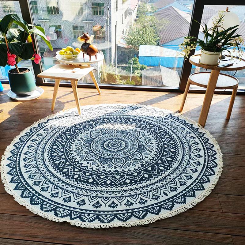 Cotton Linen Tassel Carpet for Living Room Prayer Floor Mat Boho Ethnic Round Carpet Rugs For Home Kids Macrame Anti Slip Carpet