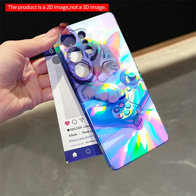 2DFlat Samsung phone case Sleepy Cat Resting on Vibrant Game Controller Applicable to Galaxy S22 S23 S24 S25ULTRA S26 A12 A13 A14 A15 A16