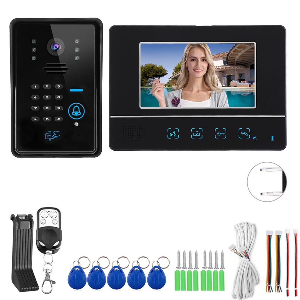 7in Wired Video Doorbell Password Card Night Vision Remote Access System