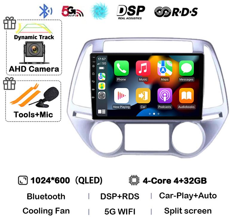 Android 14 Carplay Auto WIFI+4G Автомагнитола Для Hyundai i20 2008 - 2014 Стерео GPS Мультимедиа Видеоплеер 2 Din DVD 360 Камера BT