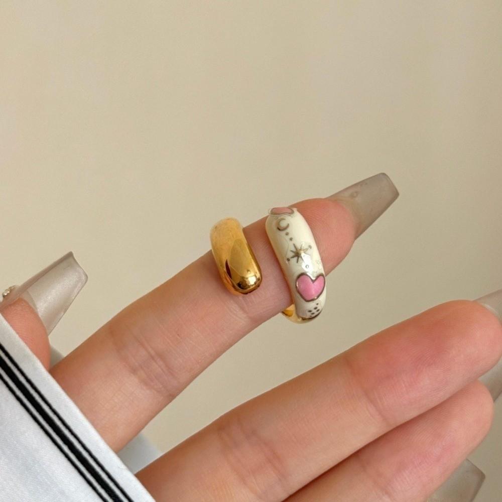 Trendy Colorful Oil Drip Ring Unique Finger Ring Fashionable Irregular Heart Open Ring Banquets