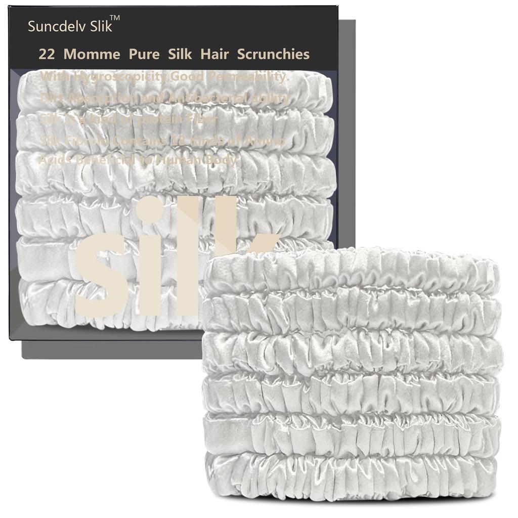 6PCS 100% Pure Mulberry Silk Hair Scrunchie Handmade Hairbands Women Girl Hair Accessories Pure Color Natural HairTies Box