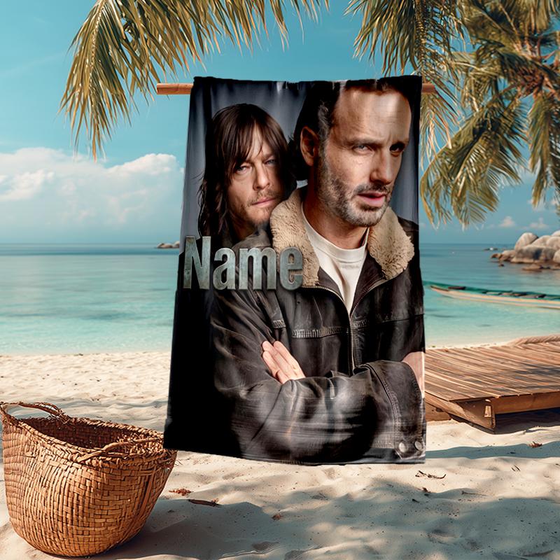 Custom Name Ultra-Soft Beach Towel with Daryl and Rick Theme,Ideal for Pool - Camping, Diving - Perfect Travel Essential, Vibrant Beach Towel.