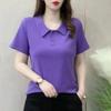 Женская рубашка поло с коротким рукавом свободного кроя 2023: Стильная, приталенная футболка с лацканами