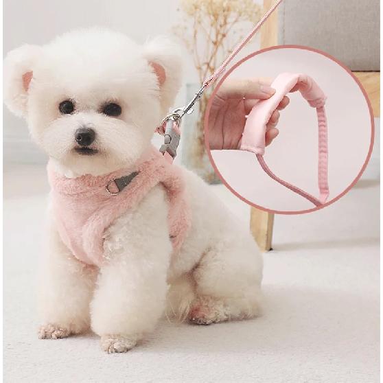 Winter Plush Dog Harness & Leash Set - Adjustable Vest-Style Pet Harness with Warm Padding, Pet Harness Vest for Small Dogs