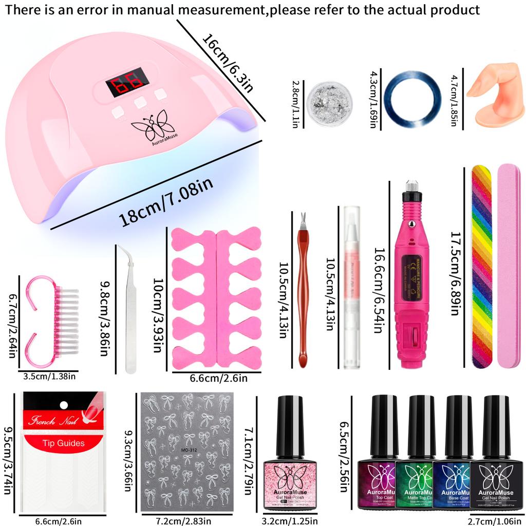 New DIY Nail Gel Full Set Kit with Decorations, Nail Care Pen, Electric Drill, UV Lamp for French Nails