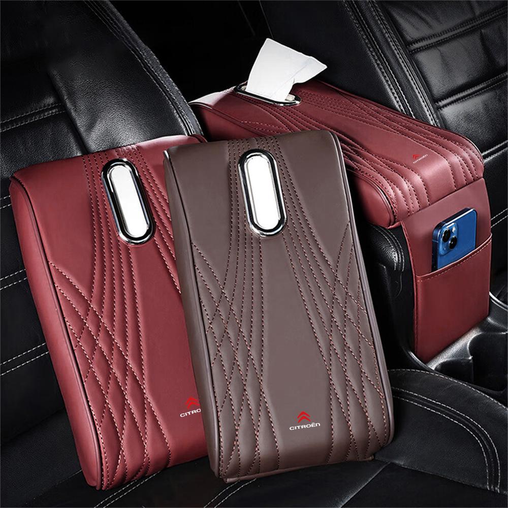 Car Armrest Cushion With Pocket Tissue Storage Bag Center Console Armrest Box Mat For Citroen C3 C4 C6 C8 Berlingo C5 C-ELYSEE ams236