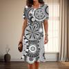 Женская мода изящный ретро узор принт лето весна короткий рукав О-образный вырез повседневные платья