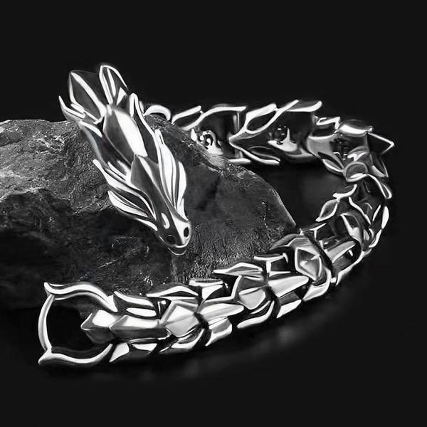 Vintage Mens Hip Hop Punk Head Dragon Lin Bracelet Retro Exaggerated Dragon Bracelet Jewelry Men's Accessories Gifts