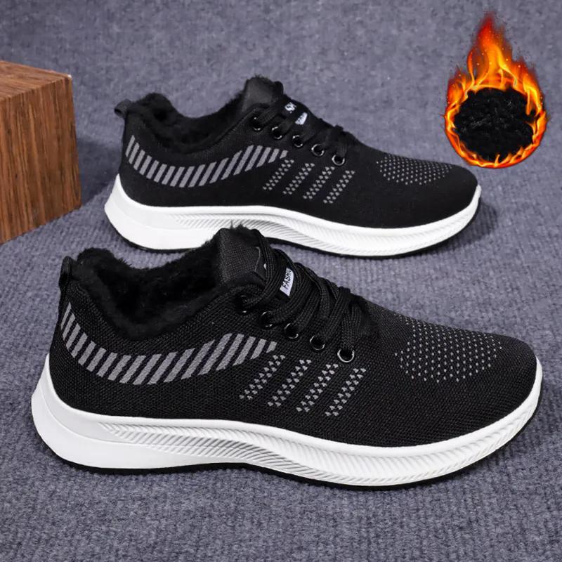 WTEMPO Осенне-зимние мужские кроссовки большого размера с нескользящей теплой плюшевой подошвой, устойчивые к холоду, легкие, для путешествий и бега, спортивные кроссовки на толстом плоском каблуке