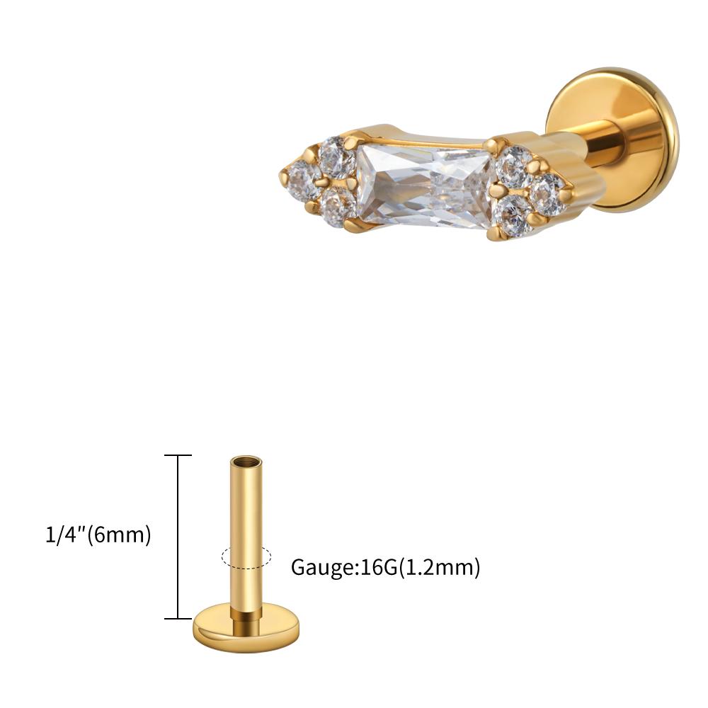 Right Grand ASTM F136 Titanium 16G Baguette CZ Stud Earring Cluster CZ Cartilage Tragus Helix Labret Nose Stud Piercing Jewelry