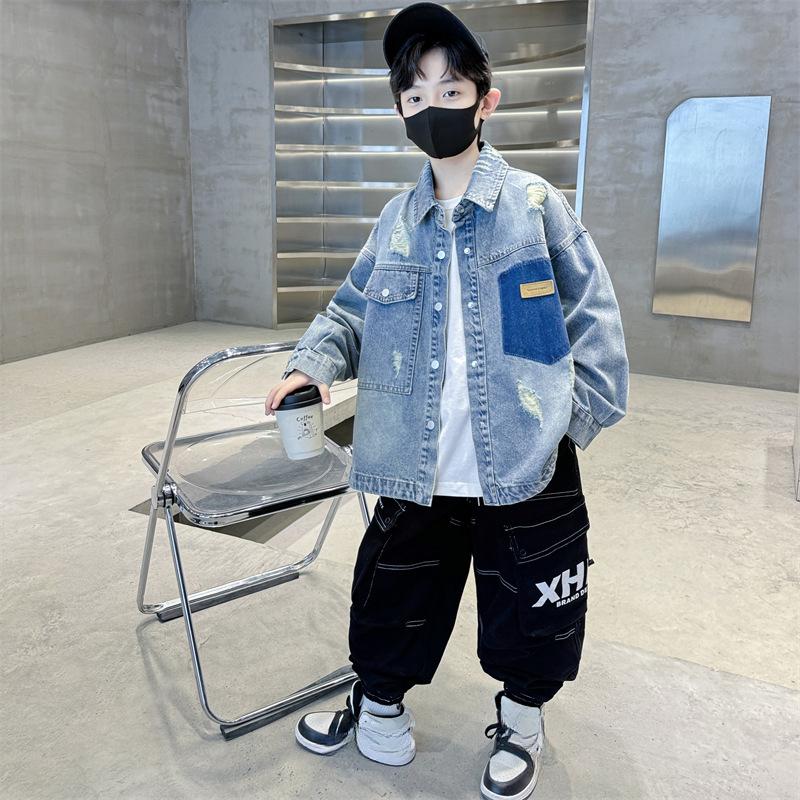 Свободное джинсовое пальто для мальчиков, весна и осень 2025 г., детская модная красивая рубашка