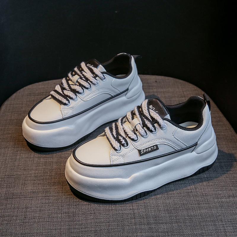 Женские белые массивные кроссовки, женская спортивная обувь на платформе, осенняя мода, кроссовки для бега на шнуровке, женские кроссовки на толстой подошве