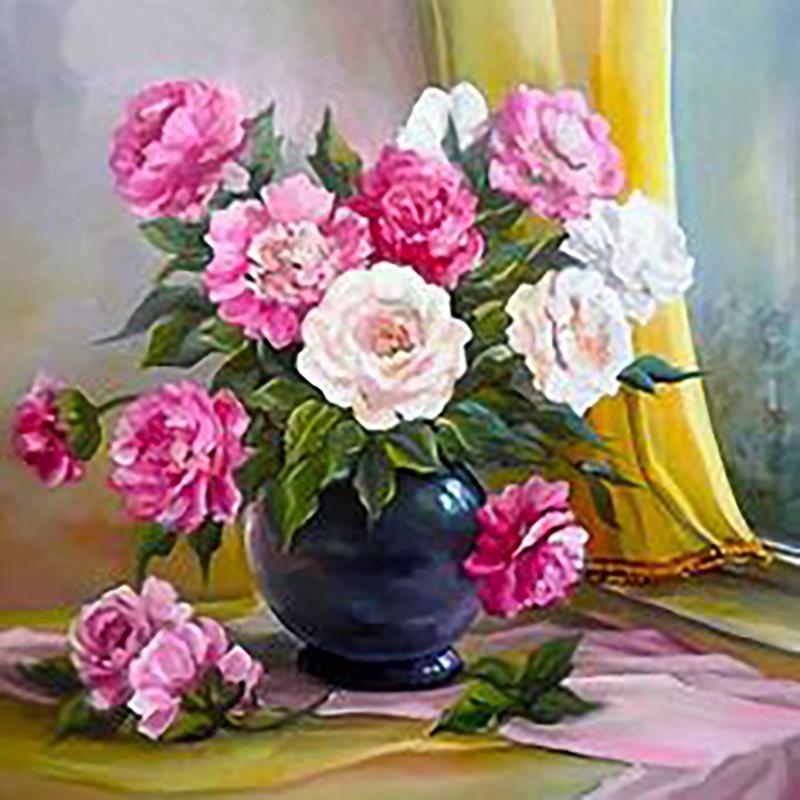 5D DIY Алмазная картина Полный круглый дрель Цветы Набор для вышивки крестом Алмазная вышивка Пион Горный хрусталь Искусство Домашний декор