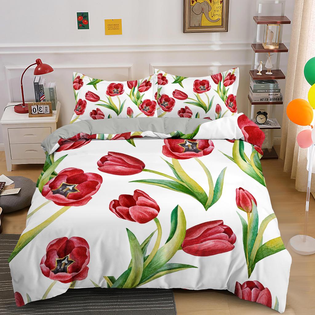 Red Rose King Queen Duvet Cover Romantic Flowers Bedding Set For Kids Teens Adults Girly 3D Floral Black Soft 2/3pcs Quilt Cover