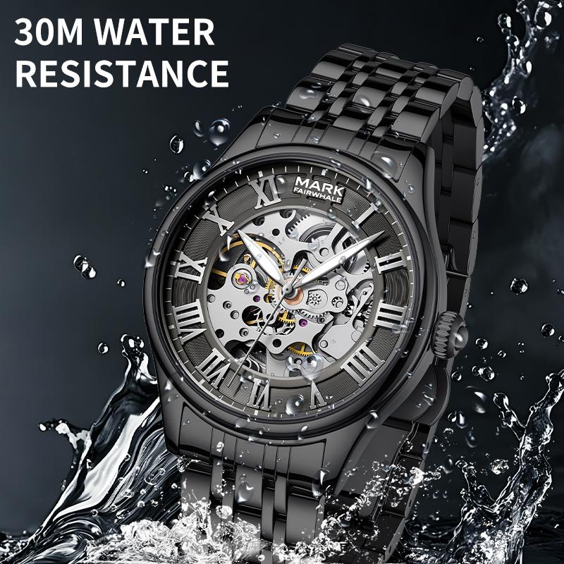 MARK FAIRWHALE Automatic Mechanical Watch for Men FW-6054 Roman Numeral Dial Metal Band Business Dress Male Watch