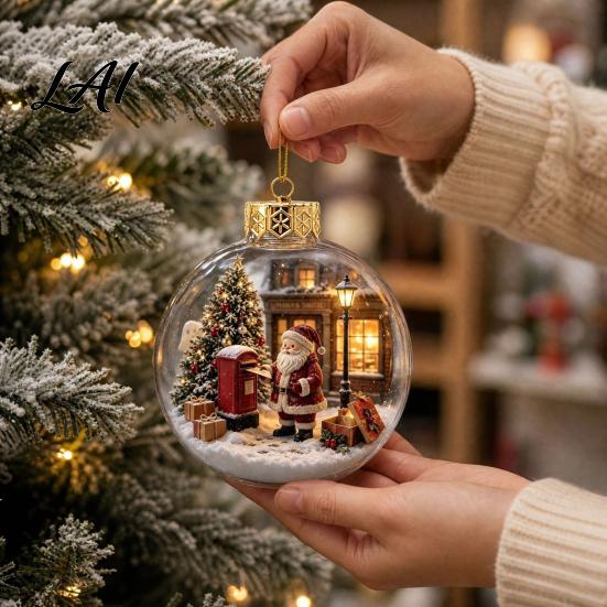 Decorative Acrylic Christmas Balls Light Up Ornaments Glowing Miniature Holiday Scene Xmas Tree Decor 3D Unique Seasonal Gift Souvenirs Clear