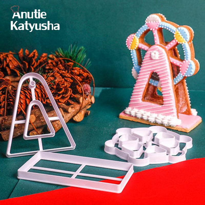 3Pcs/Set 3D Ferris Wheel Cookie Cutter Fondant Cake Baking Tool Mold Cake Decor Embossed Molds Baking Pastry Mold