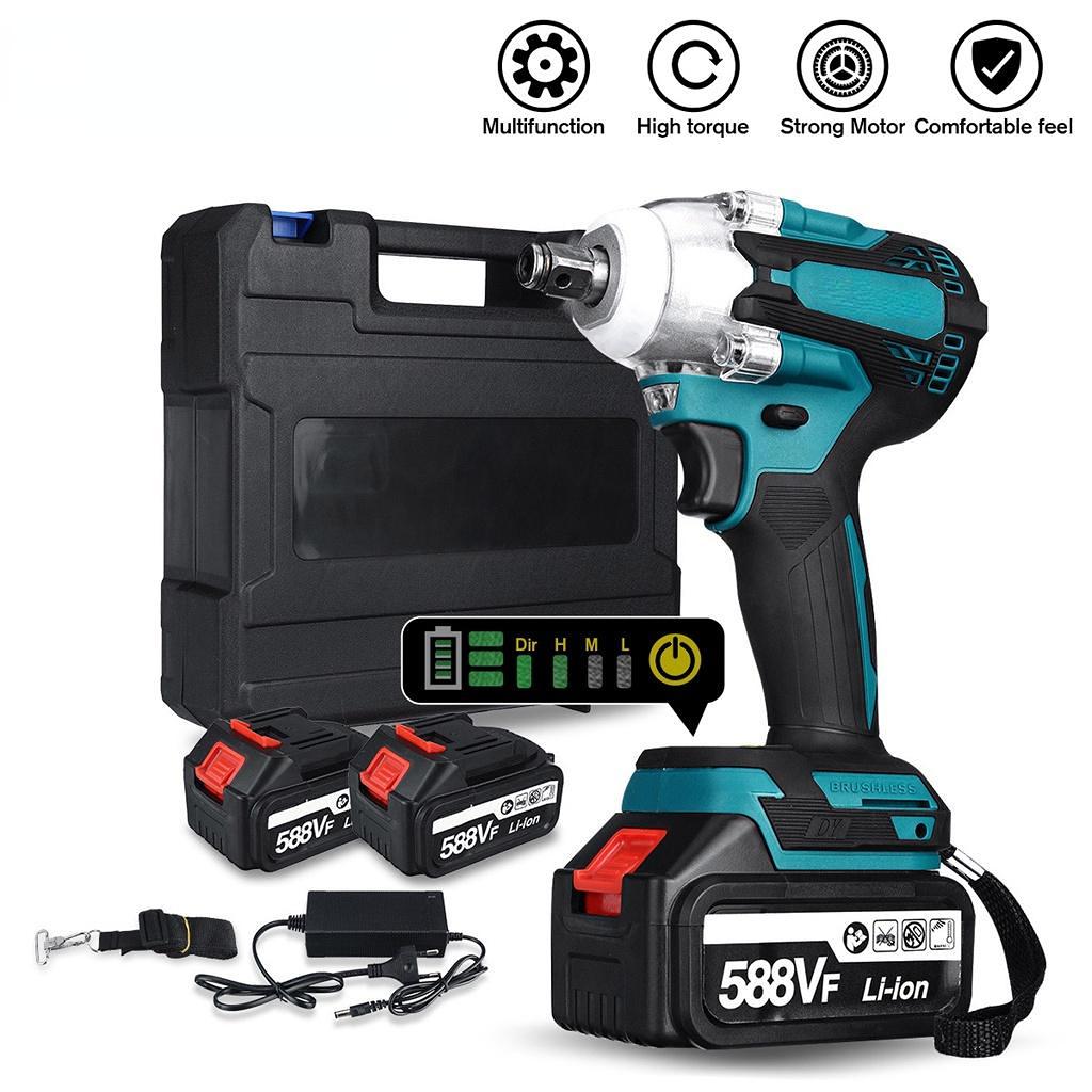 588VF 600NM Бесщеточный аккумуляторный электрический ударный гайковерт Перезаряжаемый гаечный ключ 1/2 дюйма Электроинструменты с батареей 1/2