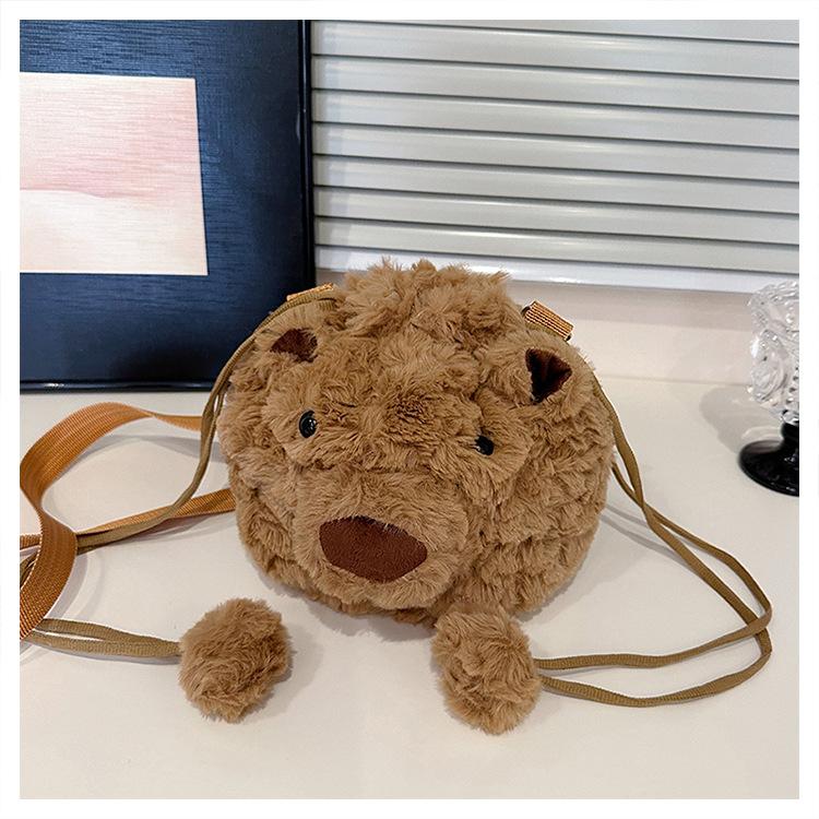 2025 New Bear Bag Cute Cartoon Plush Doll Bear Head Bag Doll Backpack Women's Messenger Bag