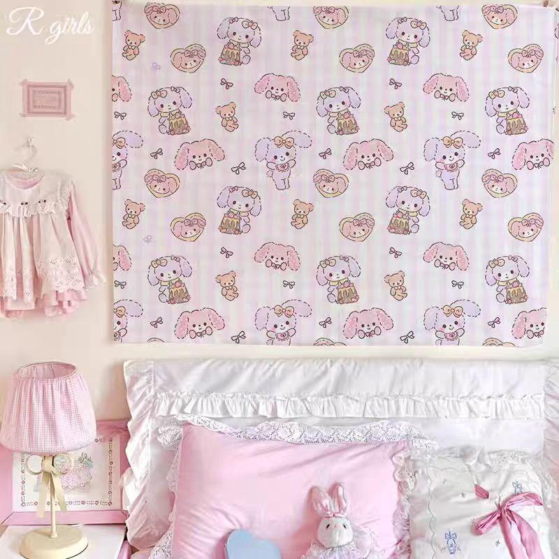 Мультяшный Милый Кролик Бобо Гобелен Sanrio Девочковая Ткань для Фона Студенческая Спальня Комната Прикроватная Декорация Гобелен