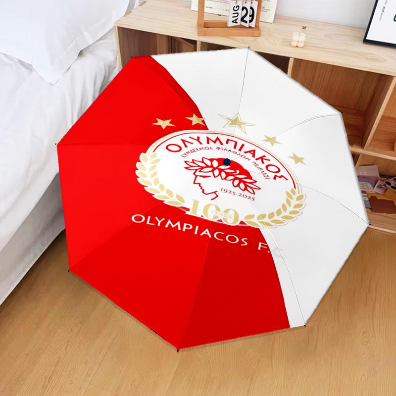 Olympiacos Fc Crest Emblem Umbrella Folding umbrella, automatic umbrella 8-Frame for Travel, camping Use Gift for Halloween Christmas