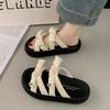 Крутые шлепанцы на толстой подошве для женской уличной обуви 2025 новый летний темперамент французская мода универсальный бант шлепанцы, наступающие на дерьмо