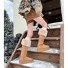 Серые женские снегоступы до колена, зимние двухсторонние пушистые плюшевые термо-хлопковые ботинки, ботинки на платформе