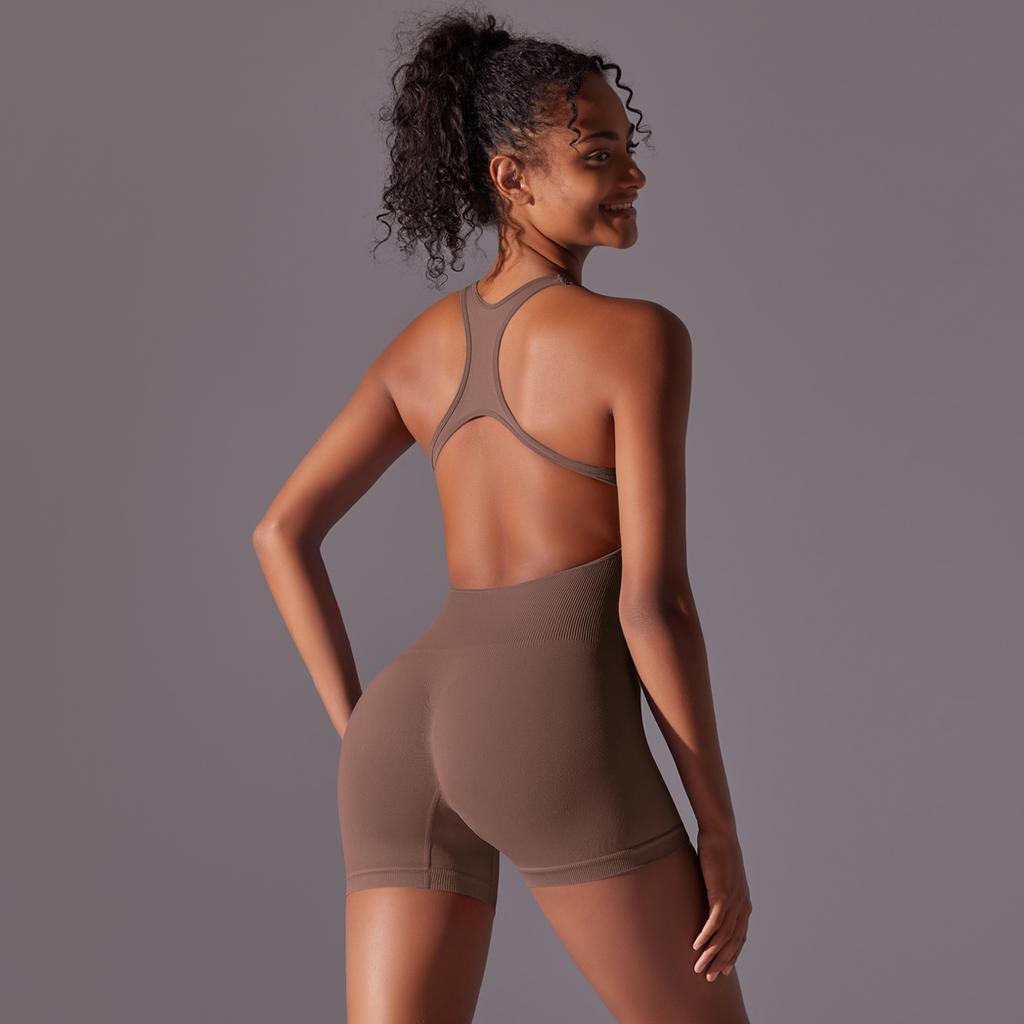 Auroth Backless Fitness Bodysuit Women Seamless Shorts One Piece Yoga Romper Workout Running Sports Jumpsuit