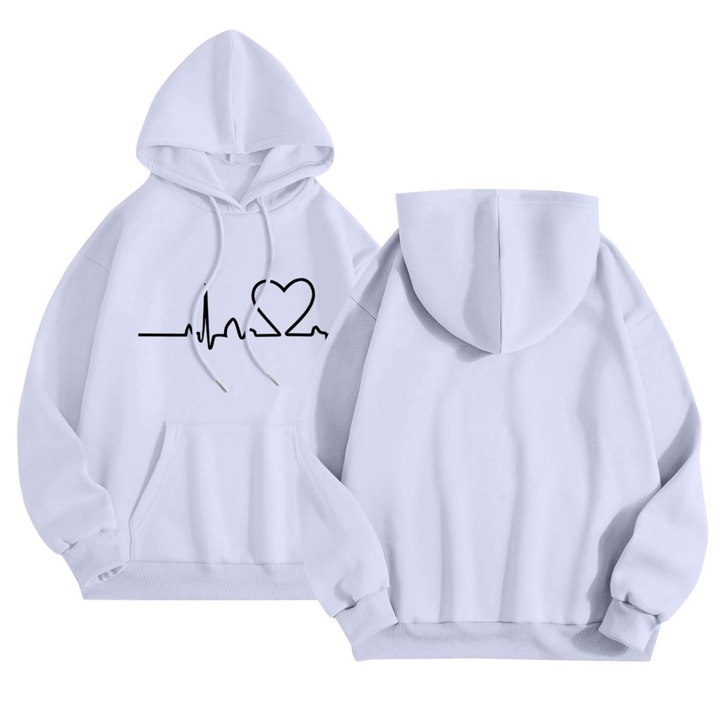 Женский повседневный комфортный плюшевый свитер с длинным рукавом и свободным воротом с капюшоном и принтом Heart Beat