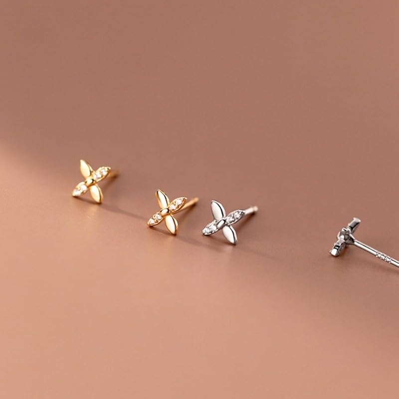 Серьги Серебро925 серебро золото розовое золото 18 карат покрытие Hana flower CZ бриллиант кубический цирконий цирконий Совместимо с аллергией на металлы (Серебряный)