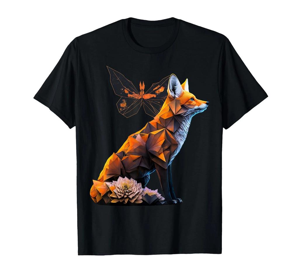 Fox Butterfly Motif Art Animal Fox T-Shirt