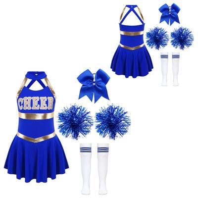 Костюм Cheer Leader на Хэллоуин для девочек, платье-майка без рукавов, наряд с помпонами для танцев черлидинга