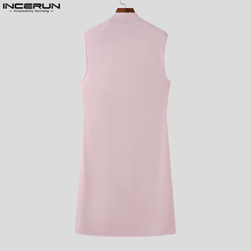 INCERUN Мужские топы-туники без рукавов с вырезом-воротником, длинные, повседневные, футболки