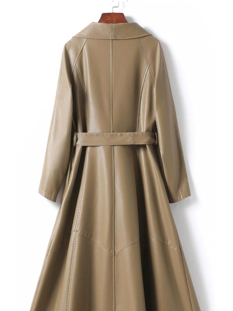 Женское пальто из овчины: Элегантная, со шнуровкой, подчеркивающая талию, длинная юбка в стиле из кожи, Коллекция 2025