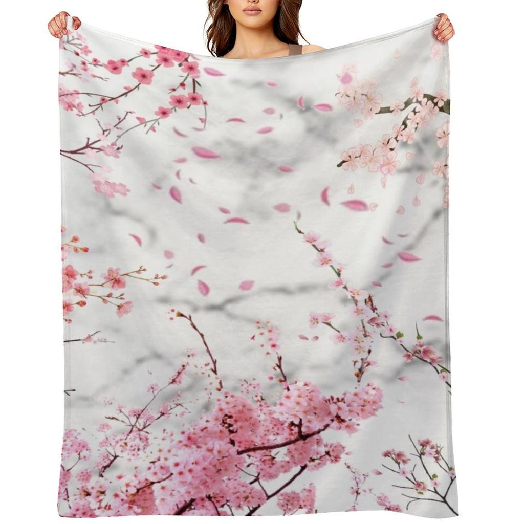 Красивое одеяло-плед «Розовый цвет сакуры» для зимы. Мягкие большие пушистые одеяла для дивана