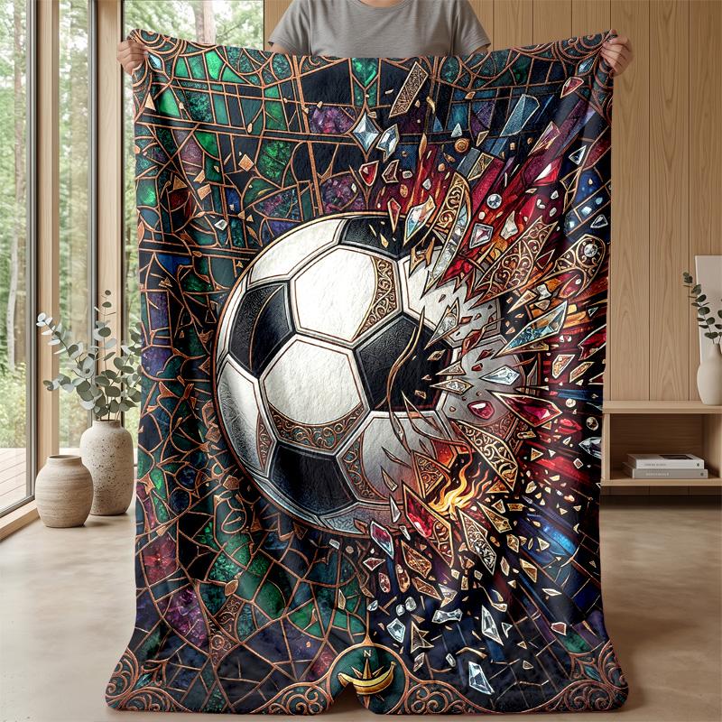 Soccer Ball Energy Burst Theme blanket Lightweight Warm Flannel Blanket Decorative Throw Blanket for Home Decoration