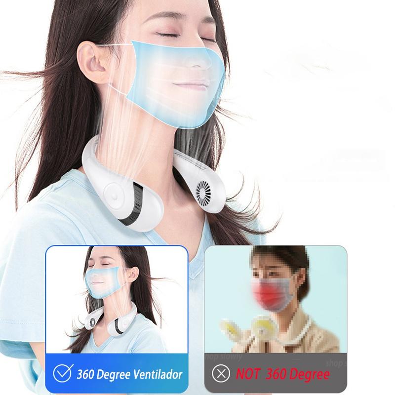 Безлистный подвесной шейный вентилятор, 3000 мАч, 360-градусный вентилятор, USB перезаряжаемый мини-вентилятор охлаждения, портативный складной спортивный подвесной шейный вентилятор