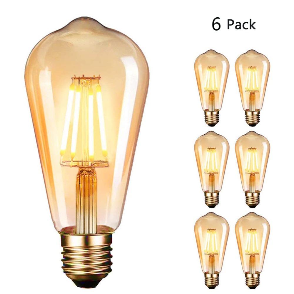6 Pack ST19 Shape Filament Bulb 4W LED (40W Equivalent) LED Bulb LED Filament Bulb Restaurant