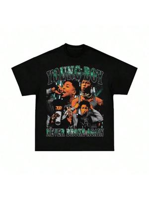 2025 Youngboy Never Broke Again Американская Ретро Хип-Хоп Рэп Фигурный Принт Футболка с Коротким Рукавом Высокое Качество Люксовый Бренд Ins Y2k(1)
