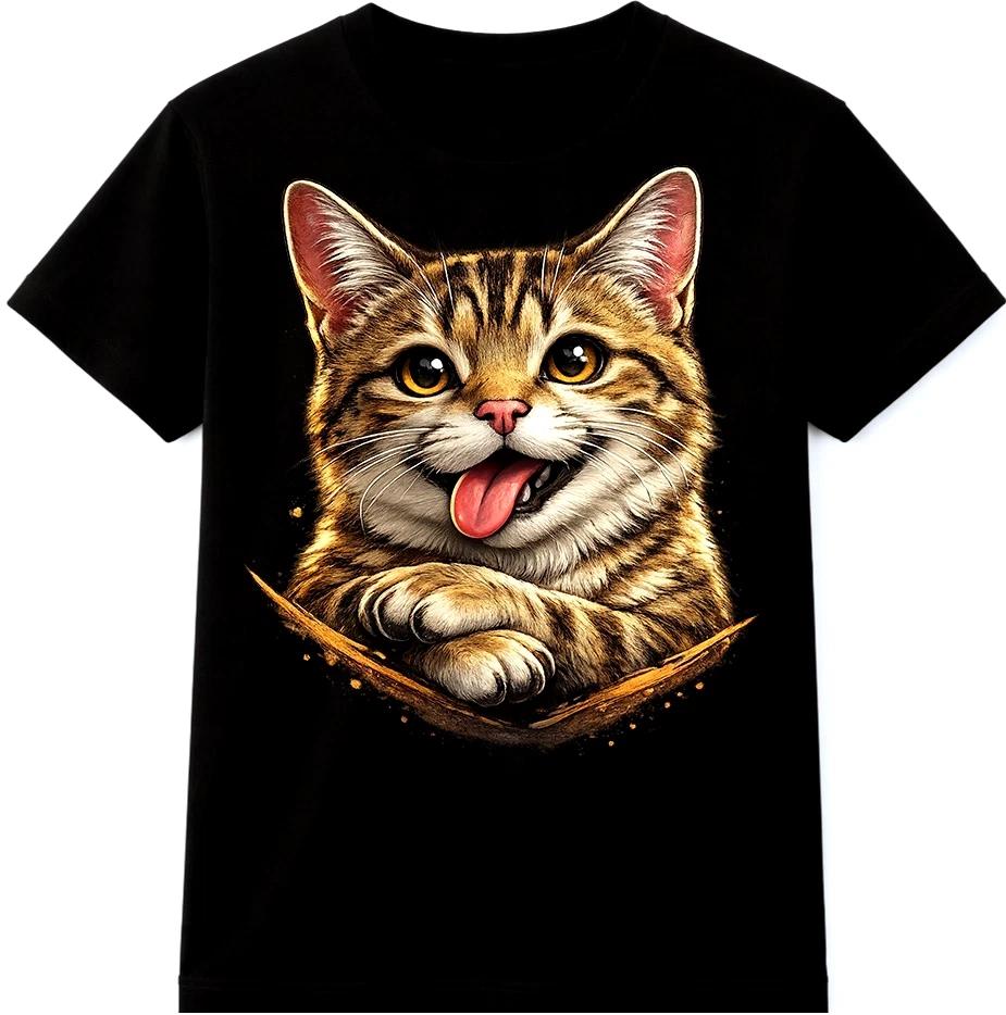 Tabby Cat T Shirt Cute Kitten Graphic Tee Pet Lover Animal Casual Top
