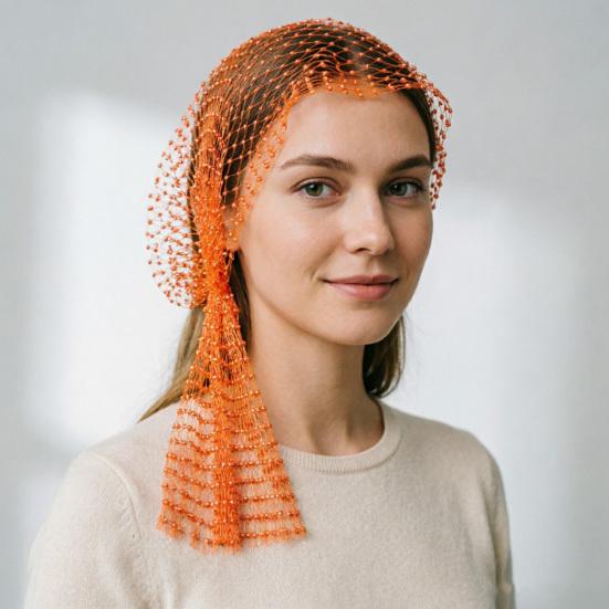Fishnet Hat Sparkling Rhinestones Elastic Mesh Headband with Geometric Pattern Summer Beach Party Nightclub Rave Hair