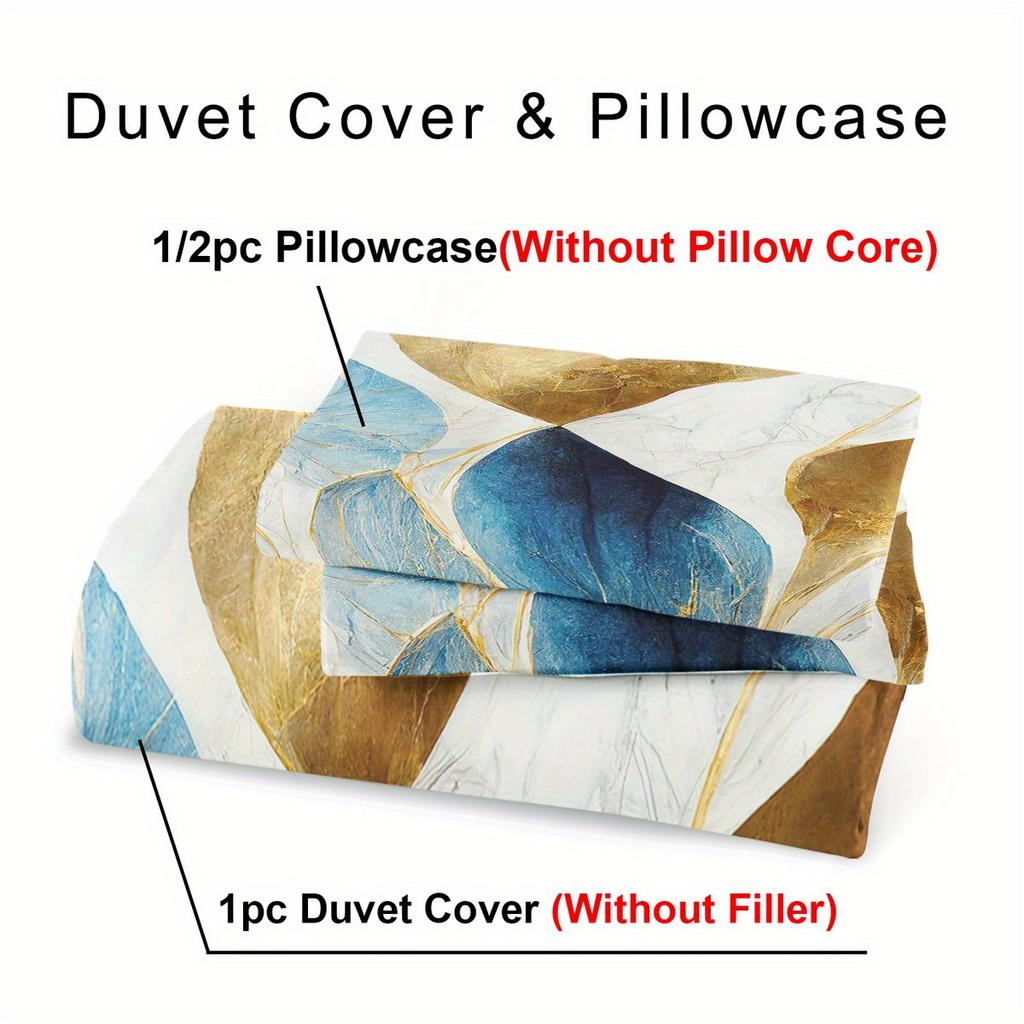 Leaf Theme Duvet Cover Set - 2/3pcs, Soft Comfortable Breathable, Botanical Print Bedding Set, Golden Leaf Print Duvet Cover Set